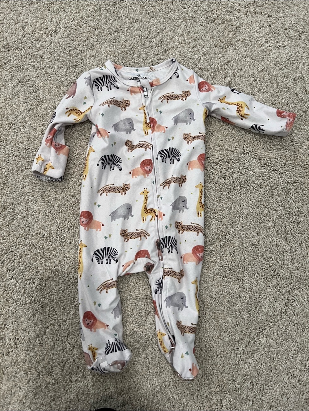 Caden Lane White Safari Animal Print Zip Front Footie